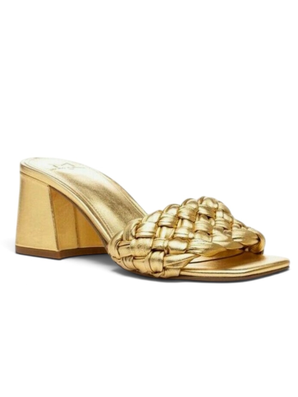 Marc Fisher Nahea Gold Braided Block Heel Slide Sandal Women 7.5